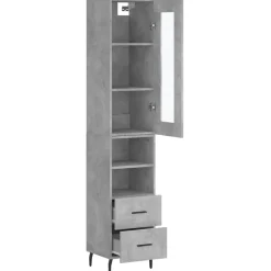 vidaXL Armarios Y Almacenamiento-Aparador de madera contrachapada gris hormigón 34,5x34x180 cm