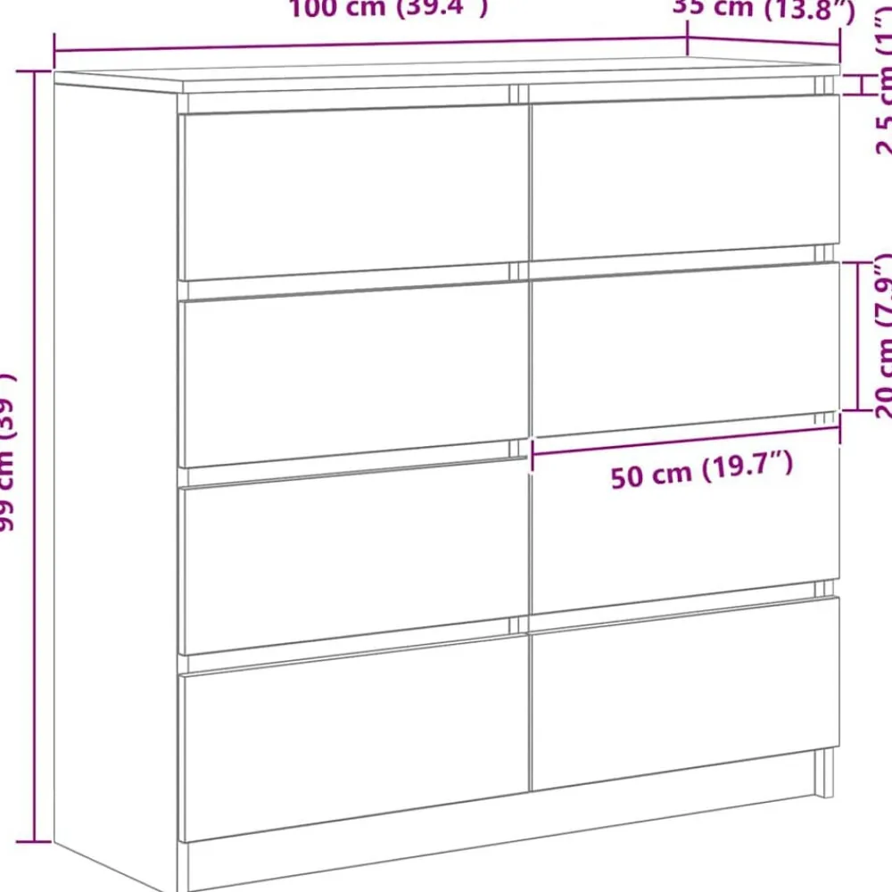 vidaXL Armarios Y Almacenamiento-Aparador de madera de ingeniería gris hormigón 100x35x99 cm