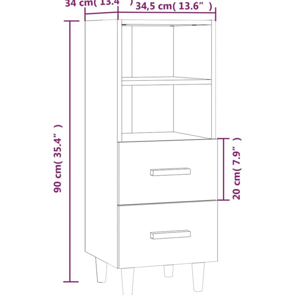 vidaXL Aparador de madera contrachapada 34,5x34x90 cm Blanco New
