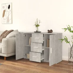 vidaXL Armarios Y Almacenamiento-Aparador de madera contrachapada gris hormigón 91x29,5x65 cm