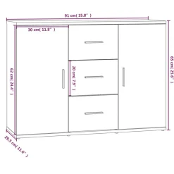 vidaXL Armarios Y Almacenamiento-Aparador de madera contrachapada gris hormigón 91x29,5x65 cm