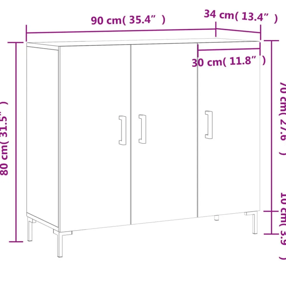 vidaXL Armarios Y Almacenamiento-Aparador de madera de ingeniería 90x34x80 cm