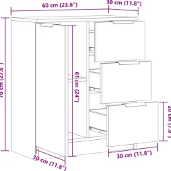 vidaXL Aparador de madera de ingeniería envejecida 60x30x70 cm Madera antigua Sale