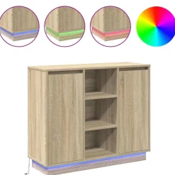 vidaXL Mesas-Aparador LED 90 x 32 x 75 cm Madera de ingeniería