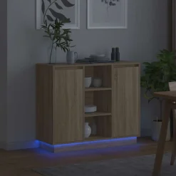 vidaXL Mesas-Aparador LED 90 x 32 x 75 cm Madera de ingeniería