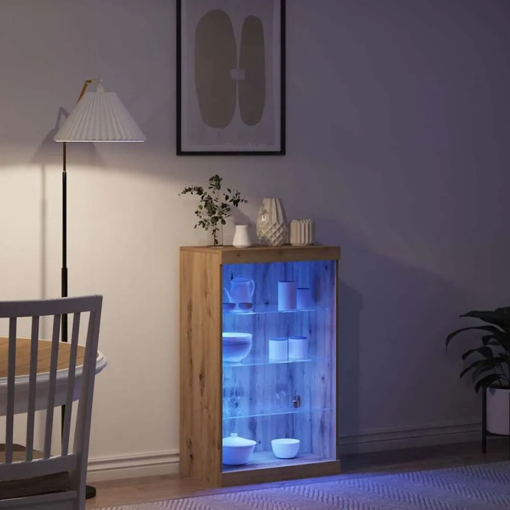vidaXL Aparador LED Roble artesanal 60,5 x 37 x 100 cm Roble artisan Sale