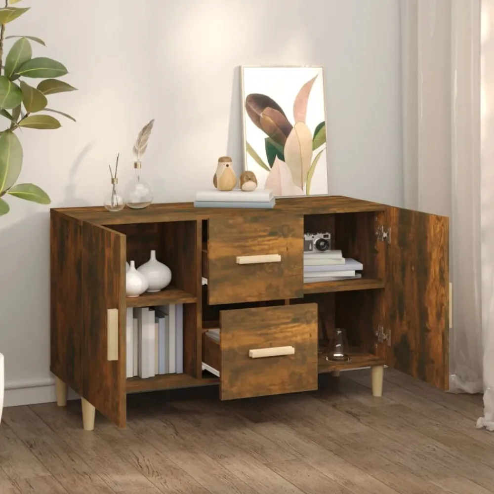 vidaXL Aparador madera de ingeniería 100x36x60 cm Roble ahumado Discount