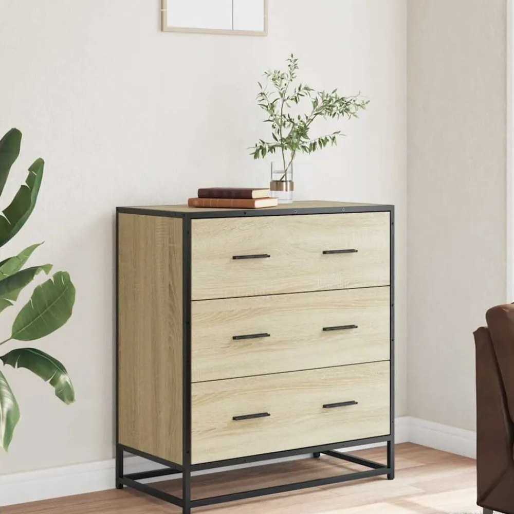 vidaXL Aparador madera ingeniería y metal 68x35x76 cm Roble Sonoma Sale