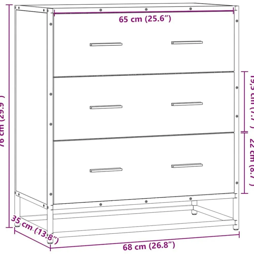 vidaXL Armarios Y Almacenamiento-Aparador madera ingeniería y metal 68x35x76 cm