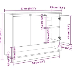 vidaXL Aparador Madera vieja 97 x 29 x 75 cm Madera de ingeniería Madera envejecida Outlet