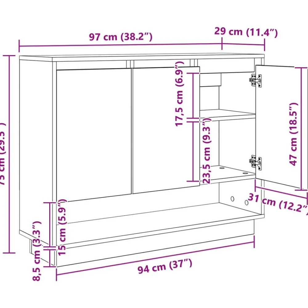 vidaXL Aparador Madera vieja 97 x 29 x 75 cm Madera de ingeniería Madera envejecida Outlet