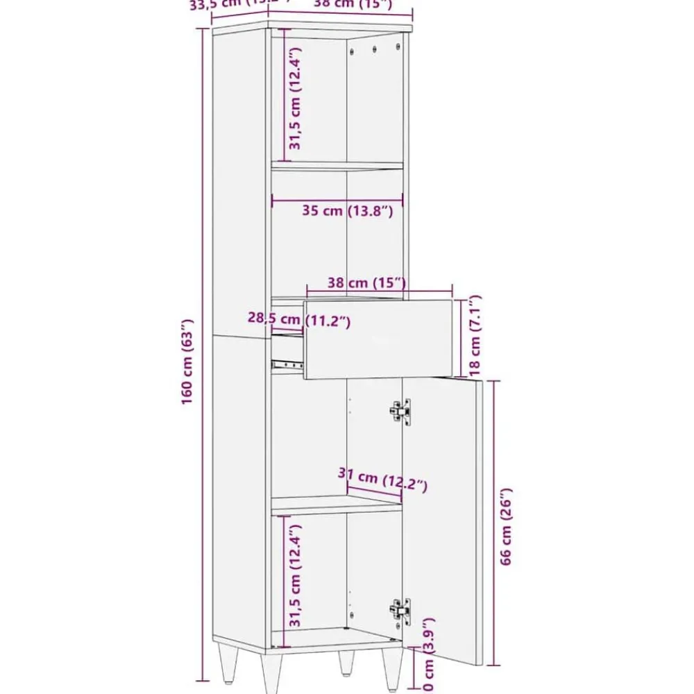 vidaXL Armarios Y Almacenamiento-Aparador Marrón 38 x 33,5 x 160 cm Madera de mango maciza