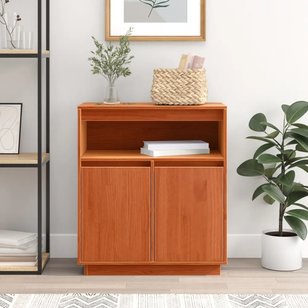 vidaXL Armarios Y Almacenamiento-Aparador Marrón cera 70 x 34 x 80 cm Madera de pino macizo