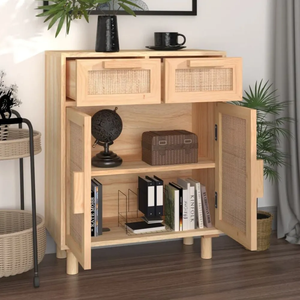 vidaXL Aparador marrón madera pino maciza y ratán natural 60x30x75 cm Marrón Hot