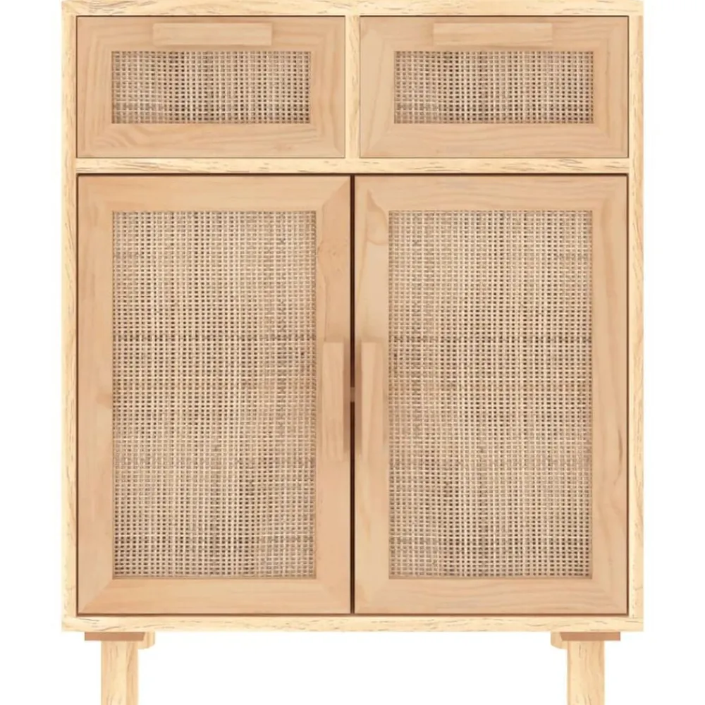 vidaXL Aparador marrón madera pino maciza y ratán natural 60x30x75 cm Marrón Hot