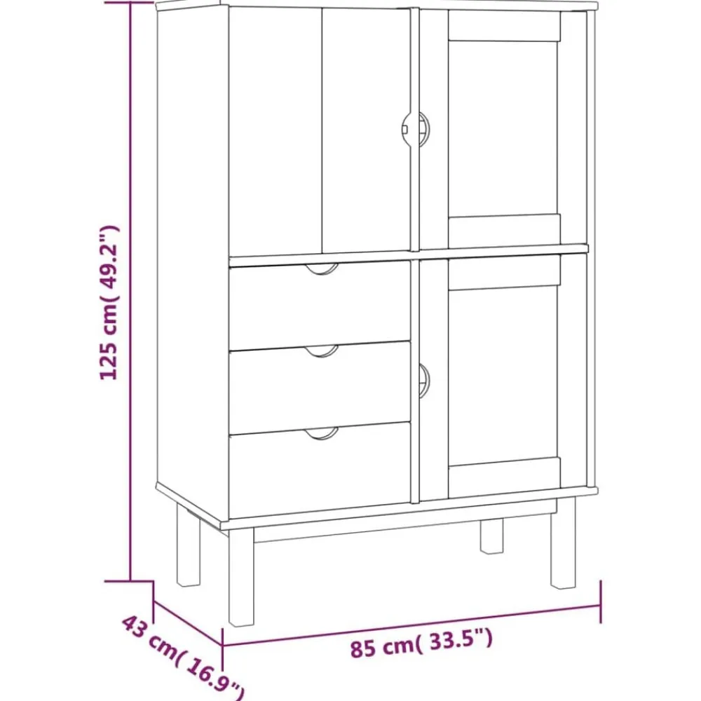vidaXL Armarios Y Almacenamiento-Aparador OTTA madera maciza pino marrón y blanco 85x43x125 cm