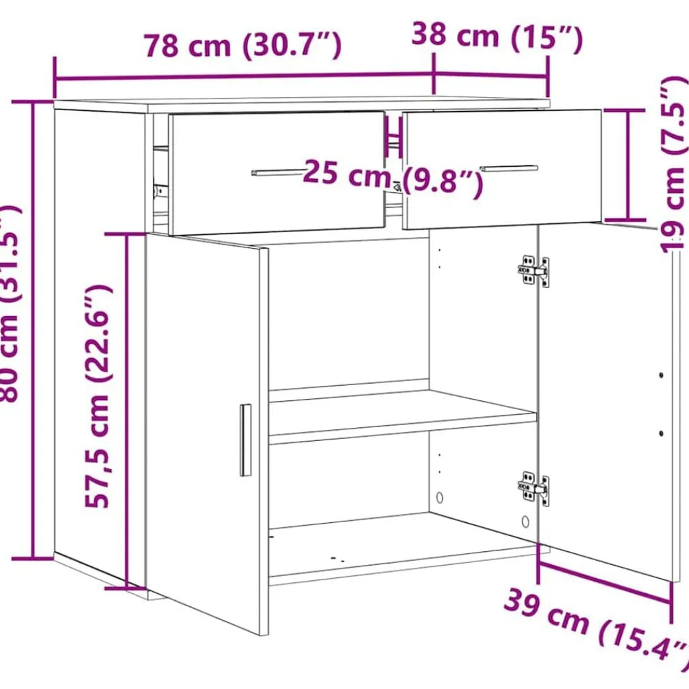 vidaXL Armarios Y Almacenamiento-Aparador Roble artesanal 78 x 38 x 80 cm Madera de ingeniería