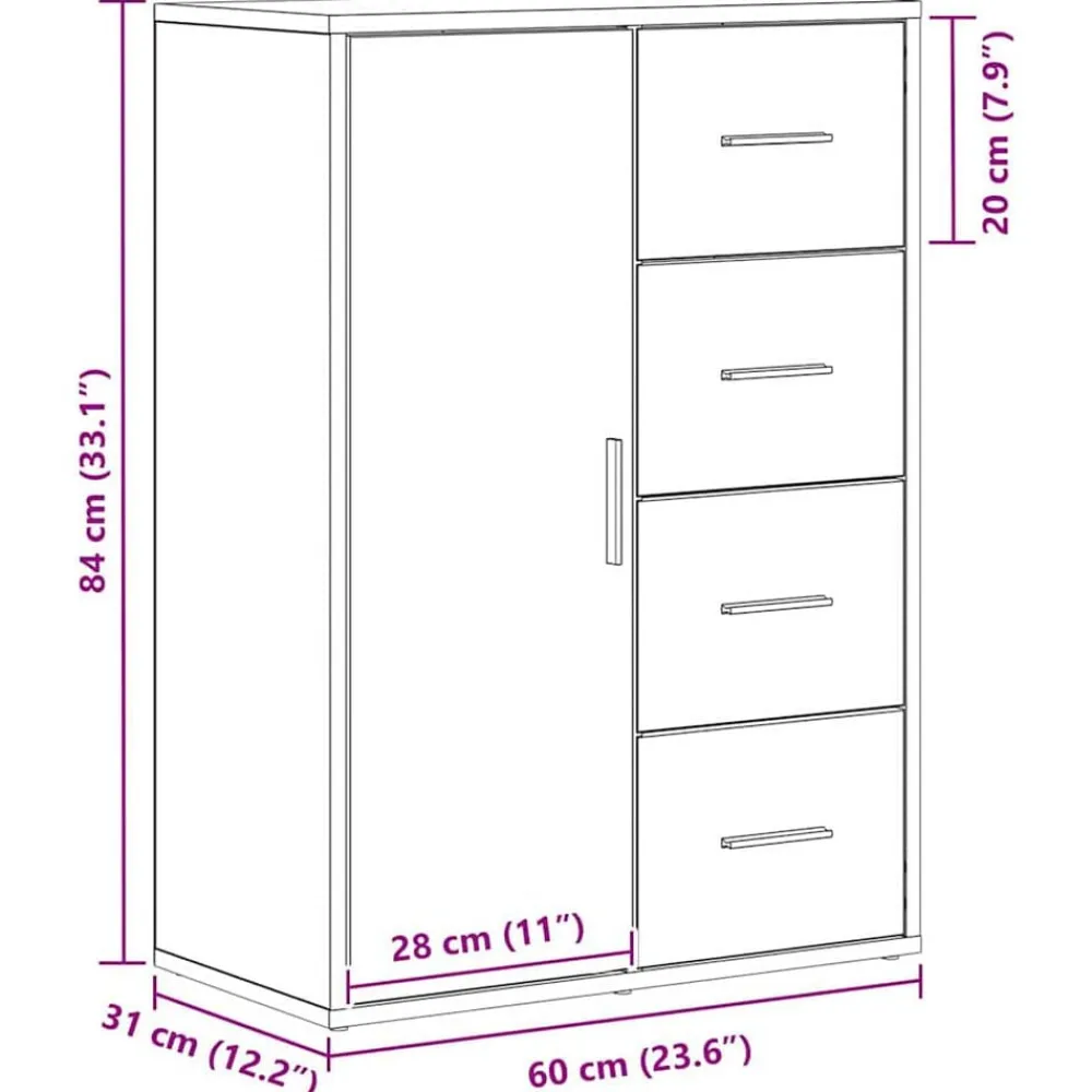 vidaXL Armarios Y Almacenamiento-Aparador Roble artesanal 60 x 31 x 84 cm Madera de ingeniería