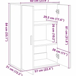 vidaXL Armarios Y Almacenamiento-Aparador Roble artesanal 60 x 31 x 84 cm Madera de ingeniería