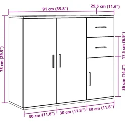 vidaXL Armarios Y Almacenamiento-Aparador 91x29,5x75 cm Madera de Ingeniería