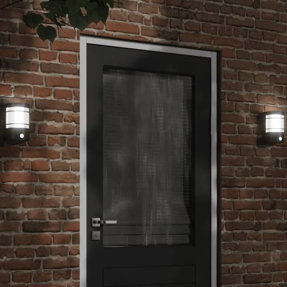 vidaXL Apliques de exterior con sensor 2 uds acero inoxidable Negro Best