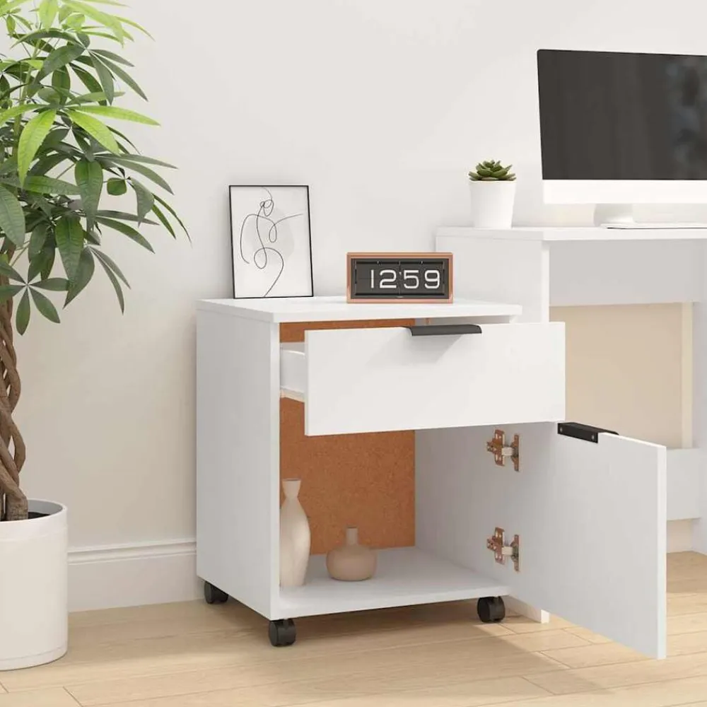 vidaXL Archivador con ruedas madera contrachapada 45x38x54 cm Blanco Outlet