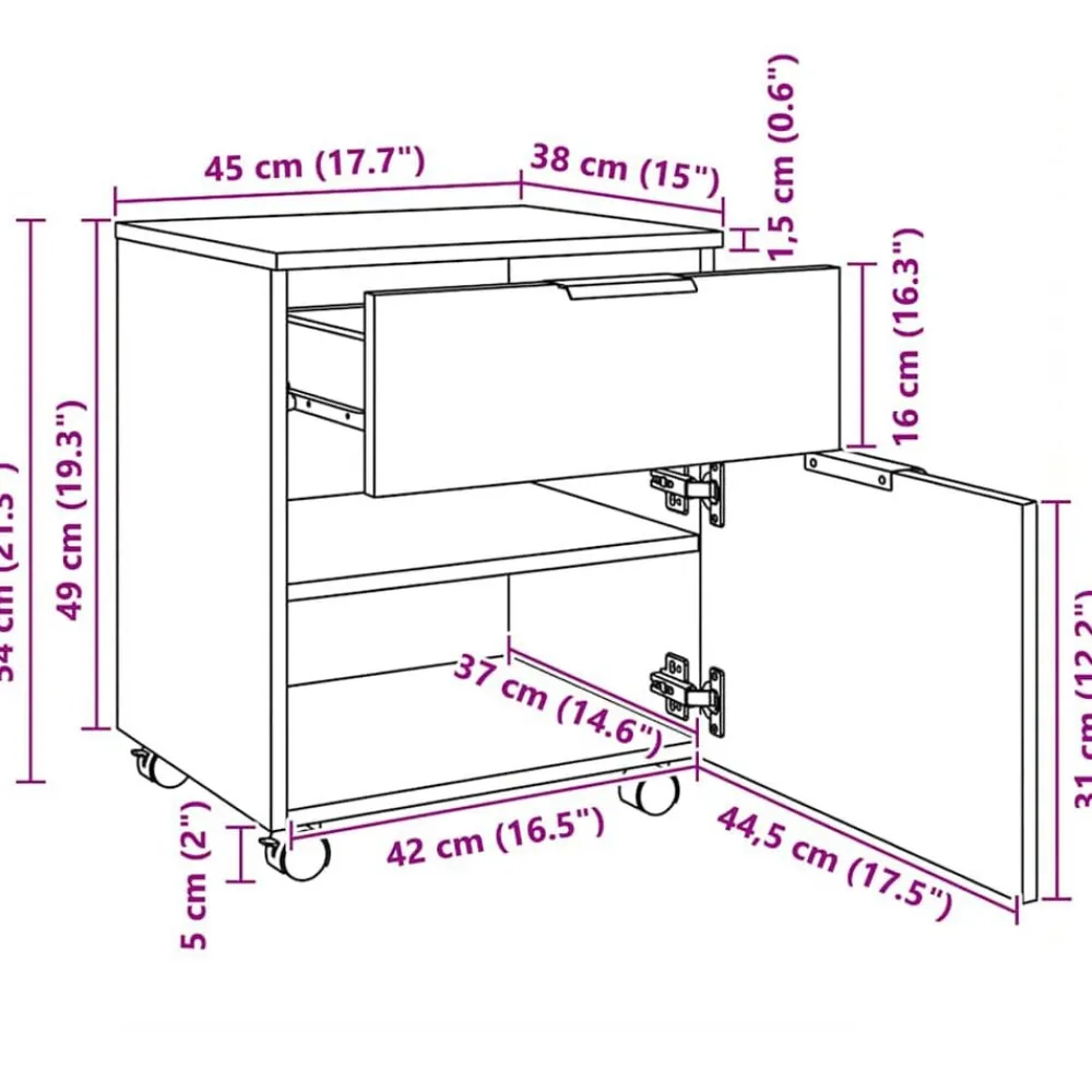 vidaXL Archivador con ruedas madera contrachapada 45x38x54 cm Blanco Outlet