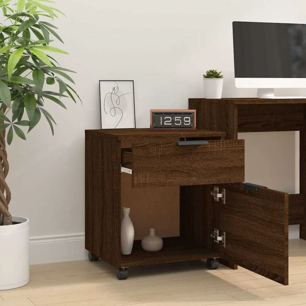 vidaXL Armarios Y Almacenamiento-Archivador ruedas madera contrachapada roble Sonoma 45x38x54 cm