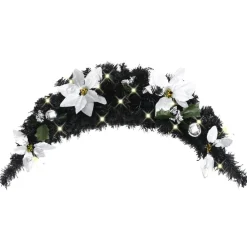 vidaXL Arco de Navidad con luces LED negro 90 cm PVC Negro y plateado Discount