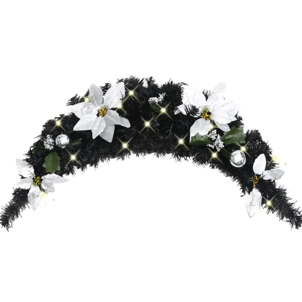 vidaXL Arco de Navidad con luces LED negro 90 cm PVC Negro y plateado Discount