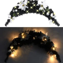 vidaXL Arco de Navidad con luces LED negro 90 cm PVC Negro y plateado Discount