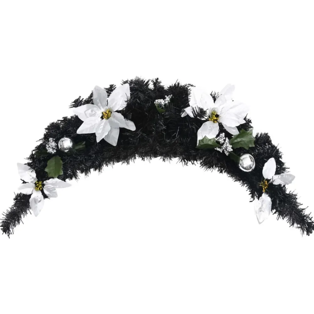 vidaXL Arco de Navidad con luces LED negro 90 cm PVC Negro y plateado Discount