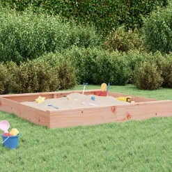 vidaXL Estructuras Para Juegos Al Aire Libre-Arenero con asientos cuadrado madera maciza Douglas