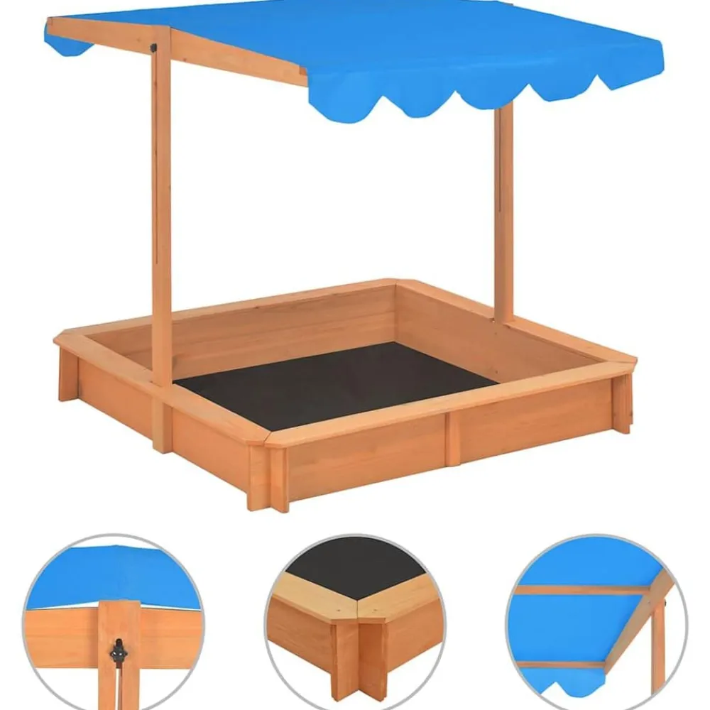 vidaXL Arenero con techo ajustable de madera de abeto 115x115x115 cm Azul Online