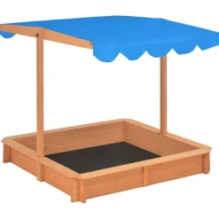 vidaXL Arenero con techo ajustable de madera de abeto 115x115x115 cm Azul Online