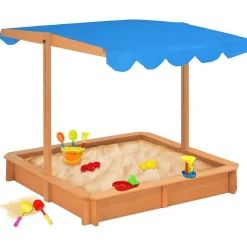 vidaXL Arenero con techo ajustable de madera de abeto 115x115x115 cm Azul Online