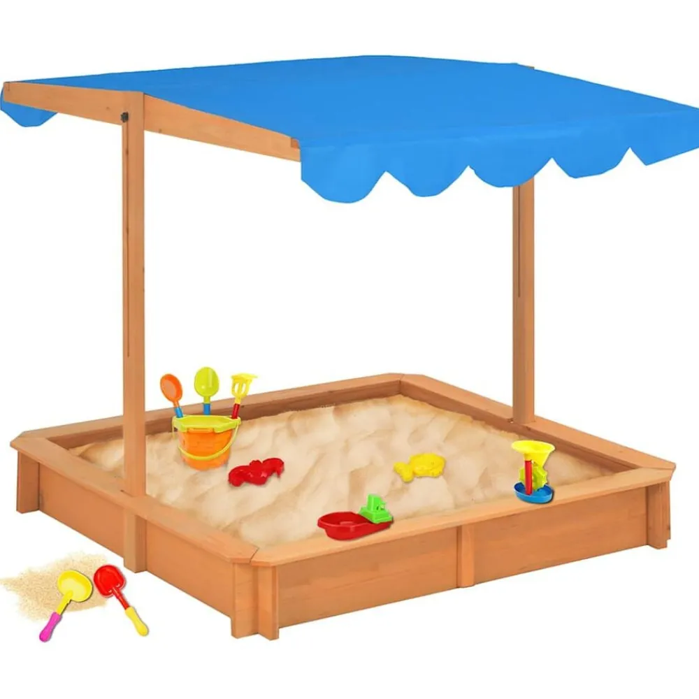 vidaXL Arenero con techo ajustable de madera de abeto 115x115x115 cm Azul Online