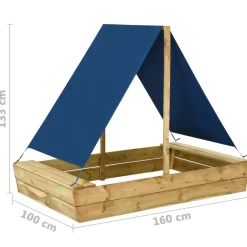 vidaXL Estructuras Para Juegos Al Aire Libre-Arenero con tejado de madera de pino impregnada 160x100x133 cm