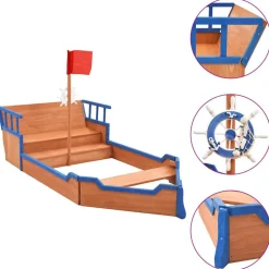 vidaXL Estructuras Para Juegos Al Aire Libre-Arenero en forma de barco pirata madera de abeto 190x94,5x101cm