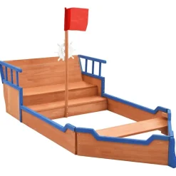 vidaXL Estructuras Para Juegos Al Aire Libre-Arenero en forma de barco pirata madera de abeto 190x94,5x101cm