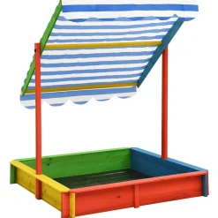vidaXL Estructuras Para Juegos Al Aire Libre-Arenero infantil tejado ajustable madera abeto UV50