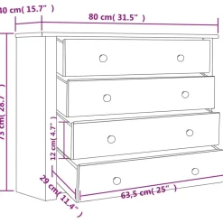 vidaXL Armario auxiliar de madera de pino estilo Panamá 80x40x73 cm Marrón Hot