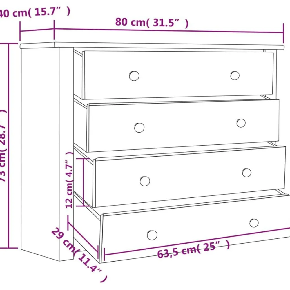 vidaXL Armario auxiliar de madera de pino estilo Panamá 80x40x73 cm Marrón Hot