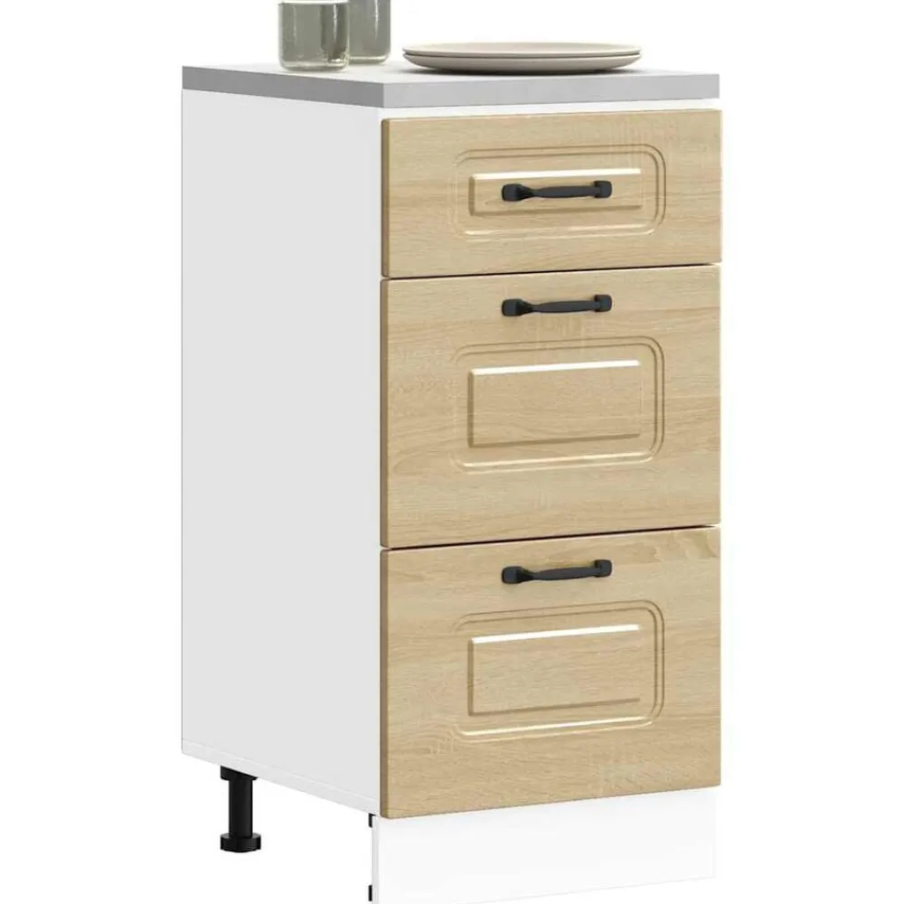 vidaXL Armario bajo de cocina "Kalmar" de madera de ingeniería blanco brillante alto brillo Discount