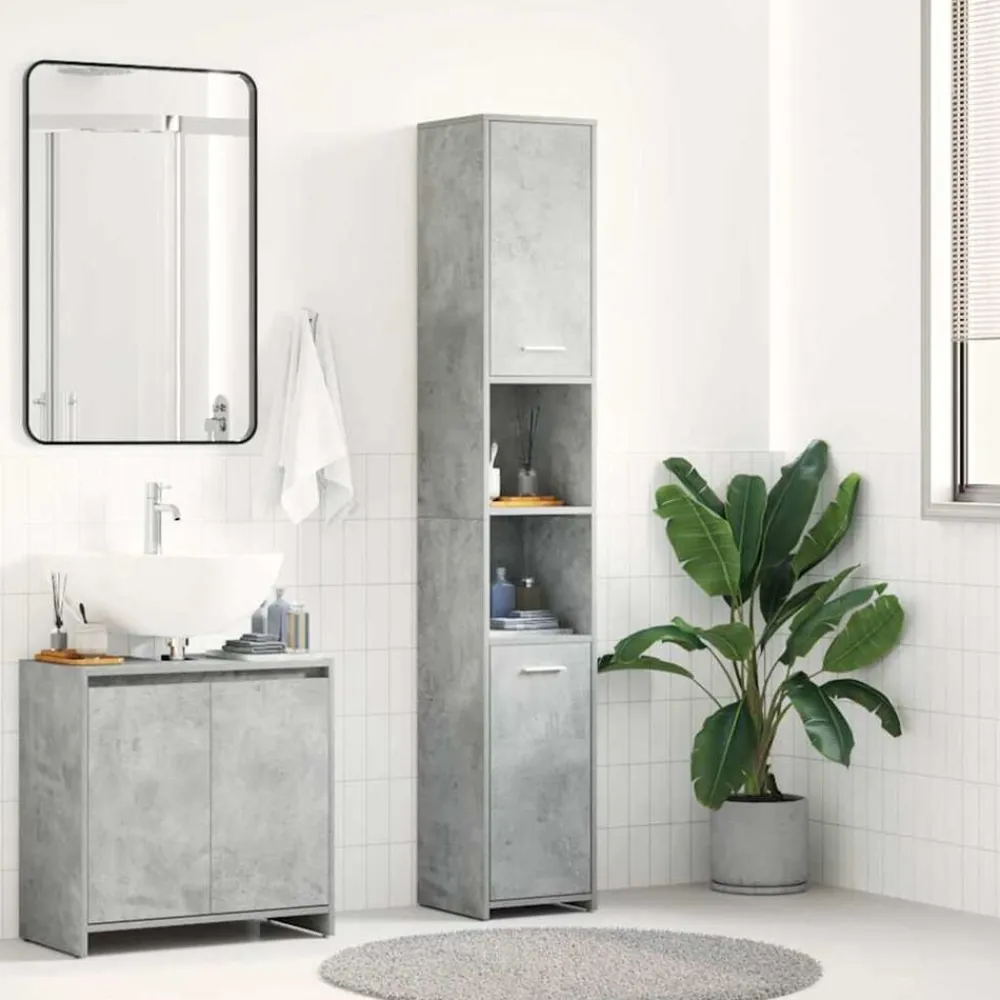 vidaXL Conjuntos De Muebles-Armario baño madera contrachapada gris hormigón 30x30x183,5 cm