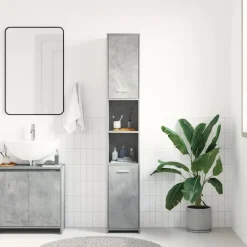 vidaXL Conjuntos De Muebles-Armario baño madera contrachapada gris hormigón 30x30x183,5 cm