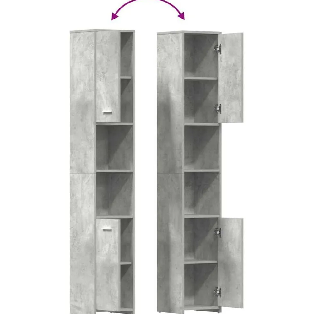 vidaXL Conjuntos De Muebles-Armario baño madera contrachapada gris hormigón 30x30x183,5 cm