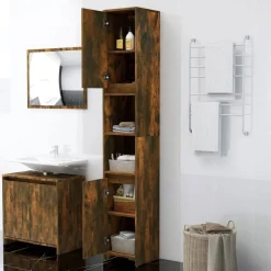 vidaXL Armario baño madera contrachapada 30x30x183,5cm Roble ahumado Hot