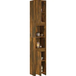 vidaXL Armario baño madera contrachapada 30x30x183,5cm Roble ahumado Hot
