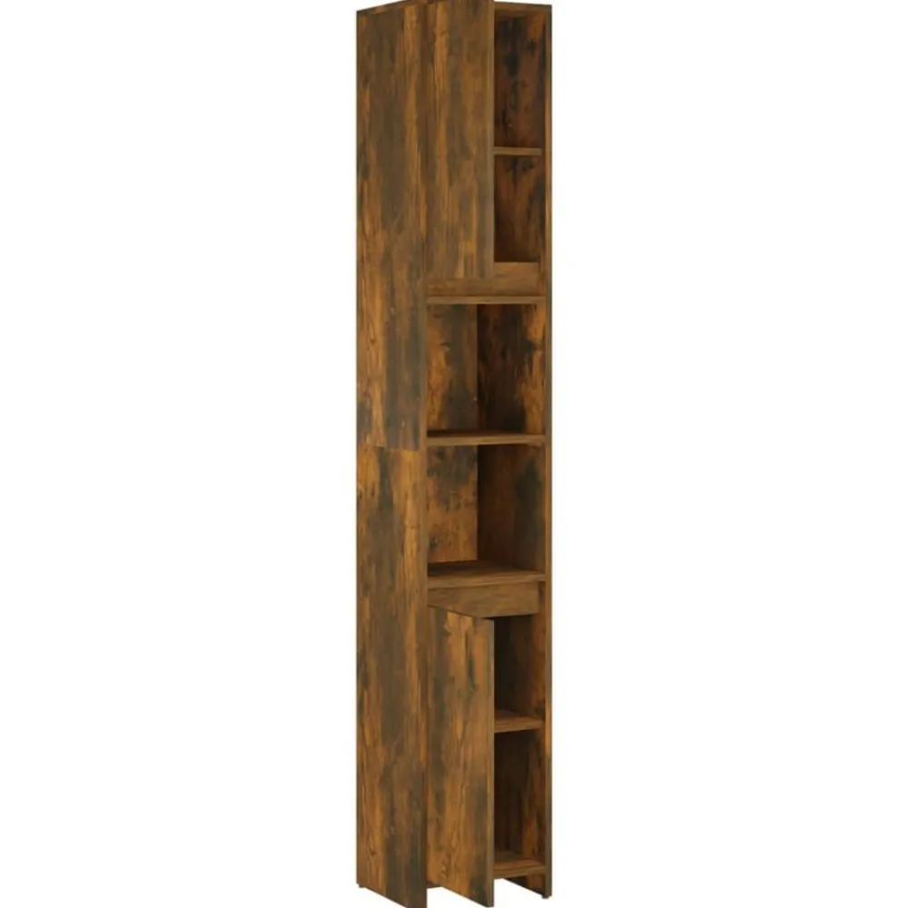 vidaXL Armario baño madera contrachapada 30x30x183,5cm Roble ahumado Hot